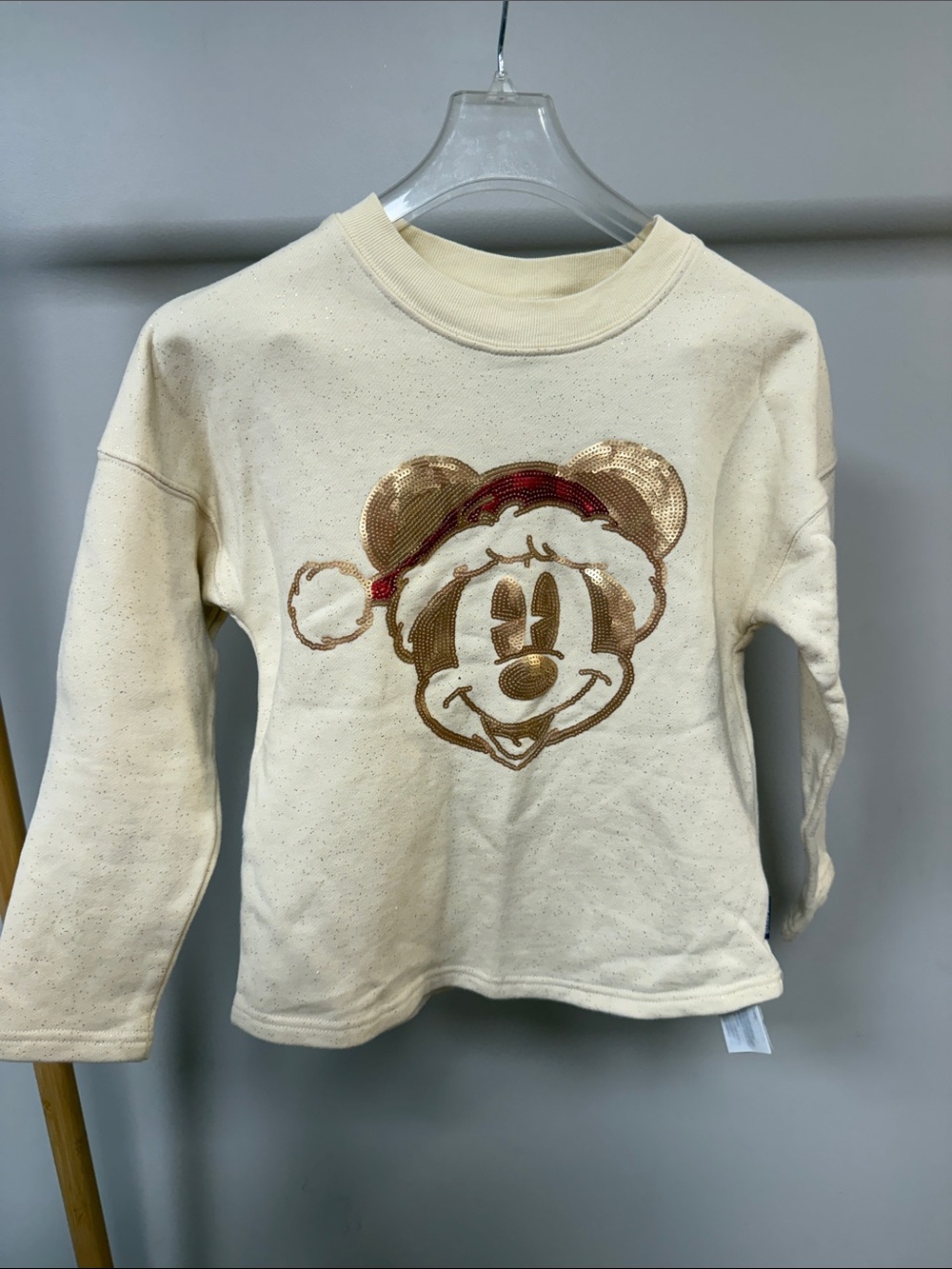 Disney Cream Spirit Jersey with Sequin Mickey in Santa Hat